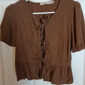 Liberty Love Brown Tie-Front Blouse